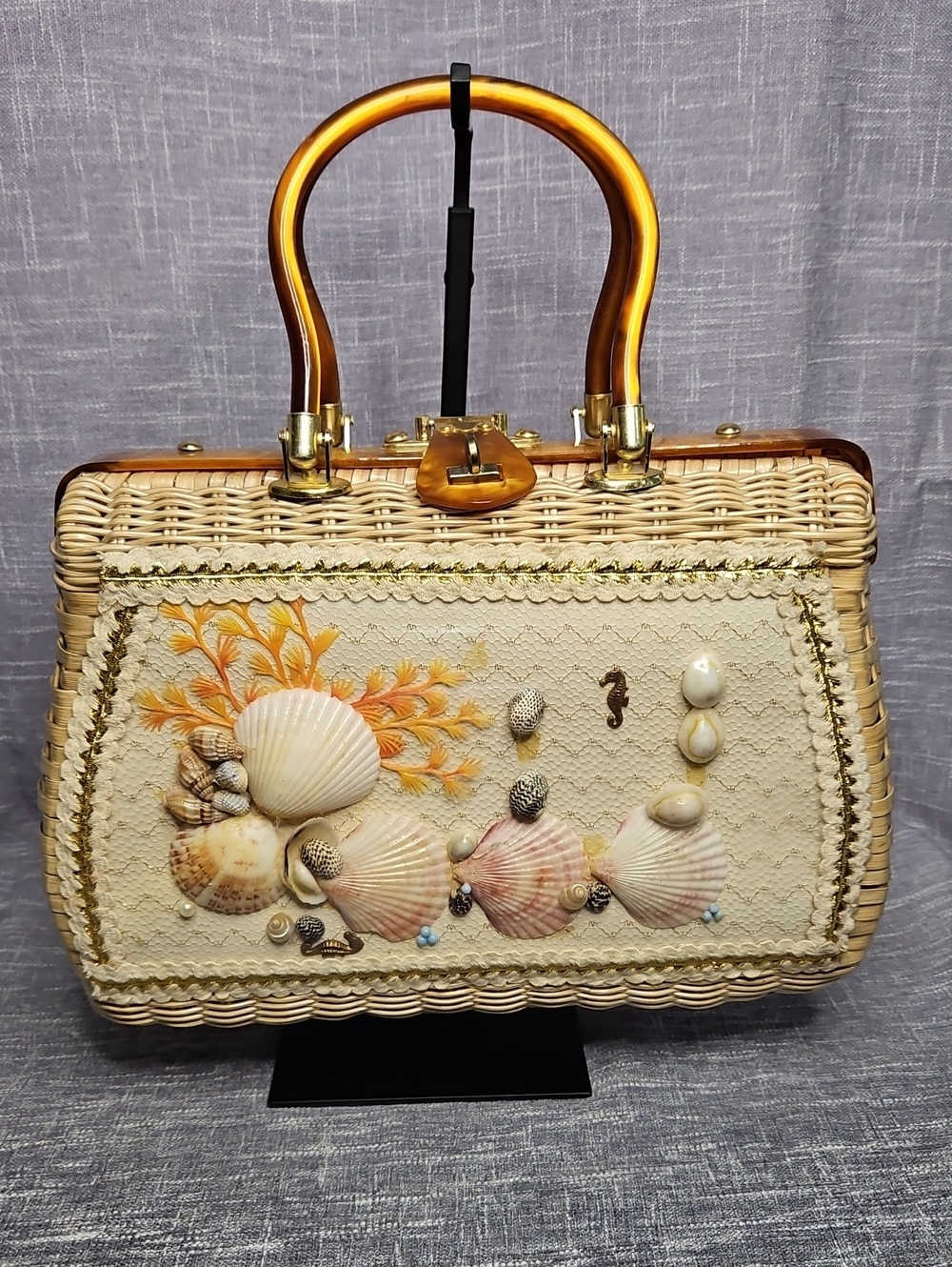 Vintage 1950s Princess Charming by Atlas Wicker Shell Box Purse